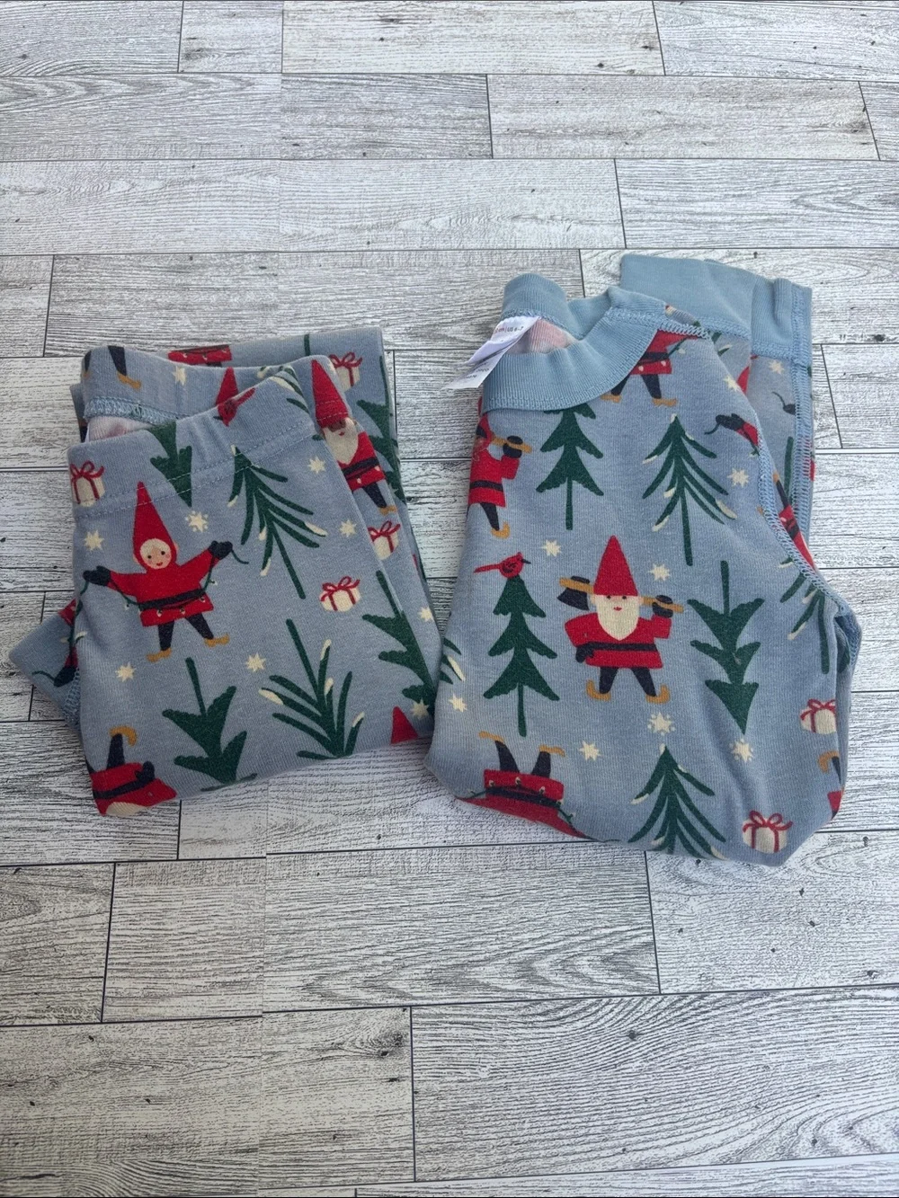 Hanna Anderson Kids Holiday Pajama Set - Light Blue with Red & Green Prints